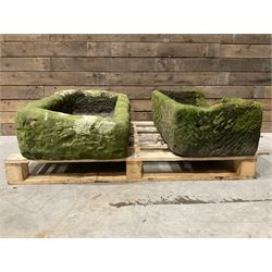 Two 19th century rectangular stone troughs (W82cm, D41cm, H26cm & W76cm, D51cm, H26cm)