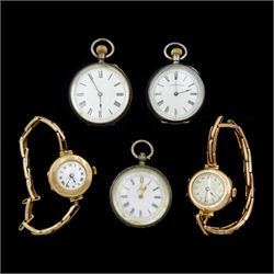 Two early 20th century 9ct gold manual wind wristwatches, hallmarked, on 9ct gold expandin...