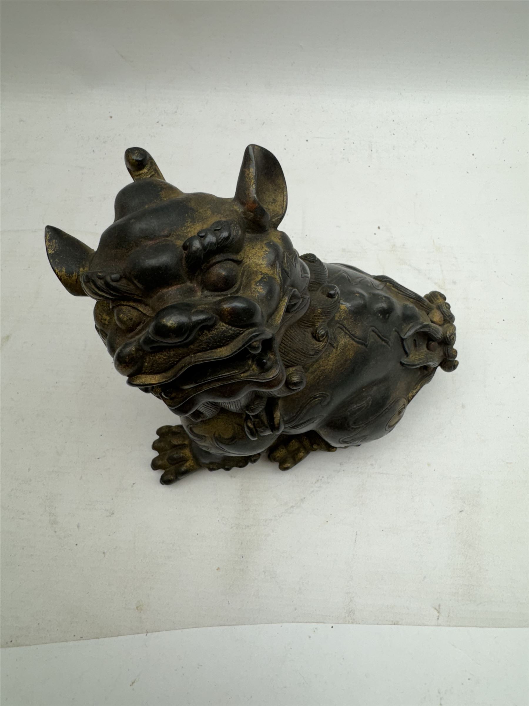 Incense burner modelled as a dog of foo, with hinged head, H15cm