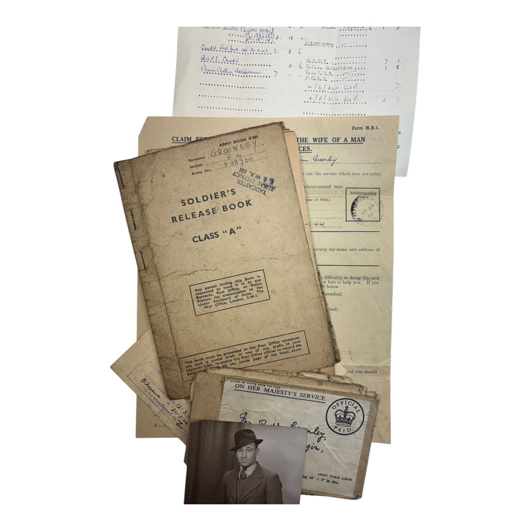 WWII Special Forces; Special Allied Airborne Reconnaissance Force relating Sgt. Raymond William Greenley, including set of four medals, The French and German Star, The 1939-1945 Star, Defence medal and War medal, together with	Parachute regiment shoulder titles, Pegasus insignia, soldiers release book, safe conduct leaflet, news article with first hand account from Sgt Ray Greenley of Newbiggin Malton and other ephemera
Sgt Ray Greenley was the first British paratrooper of the First Allied Airborne army to be dropped east of Rhine on 24th March 1945


