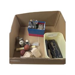 Collection of medical bottles and equipment, including Inghams Prefex Enema, glass bottles, etc 