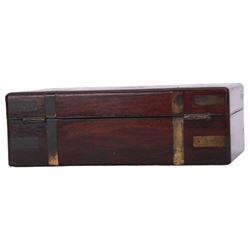 19th century brass bound rosewood box, of rectangular form with brass shield escutcheon, the hinged cover with inset monogramed brass cartouche, H8cm W24cm D13.5cm