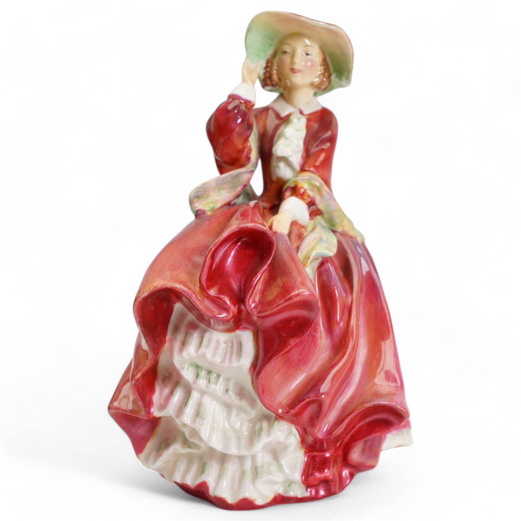 Four Royal Doulton figures comprising Margery HN1413, H27.5cm, Top o' the Hill HN1843, Babie HN1679 and Monica, Potted By Doulton HN1467 (4)