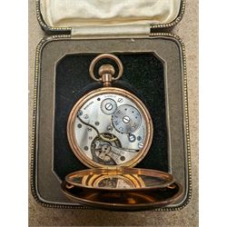 Gold plated half hunter pocket watch, the white enamel dial inscribed The Sheffield Goldsmiths Co. Ltd, with subsidiary seconds dial, the case marked Dennison Watch Case Co Ltd, boxed 