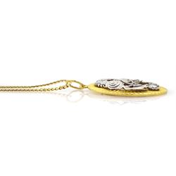 9ct gold and silver Chinese dragon pendant, on 18ct gold chain necklace, stamped 750