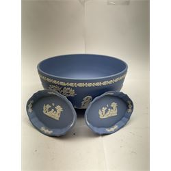 Wedgwood Jasperware large bowl,  vases, trinket dishes and boxes together with Wedgwood Barlaston urns and vases