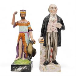 19th Century Staffordshire pearlware figure modelled as Jupiter stood beside a raven, stoo...