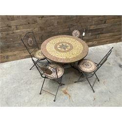 Mosaique circular garden table and four chairs