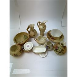 Collection of Royal Worcester ceramics, mostly blush ivory, including trinket dishes, vases, cup and saucer, etc