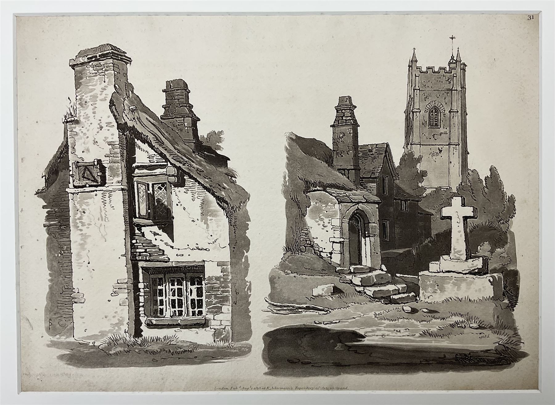 Samuel Prout (British 1783-1852): 'Rudiments of Landscape in Progressive Studies. Drawn, and Etched in Imitation of Chalk', collection of soft ground etchings pub. Rudolph Ackermann c.1813, each 36.5cm x 26cm, each mounted and bound in two bespoke folios