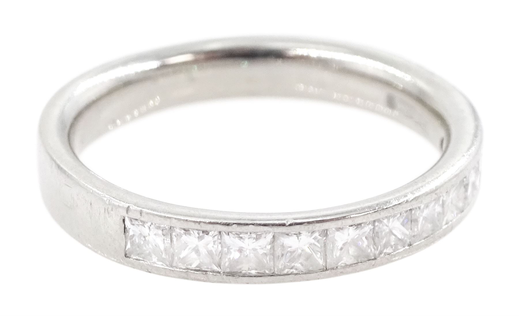 Platinum princess cut diamond half eternity ring by Hugh Rice, hallmarked, total diamond weight approx 0.35 carat