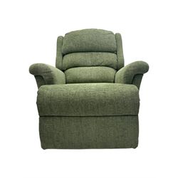 Sherborne 'Albany' dual motor electric rise and recliner armchair, in Adriatic Mint (Aquaclean) fabric, high-back with segmented cushioning, padded armrests and a built in footrest, on metal frame