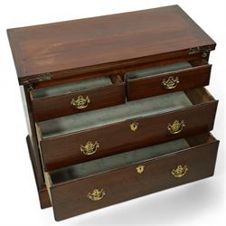 Georgian design mahogany bachelor's chest, fold-over top with inset baize lined interior supported by twin stays, fitted with two short over two long graduating drawers on bracket feet