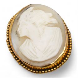 Victorian jewellery including 9ct gold cameo brooch, one other 9ct gold brooch and a silver brooch