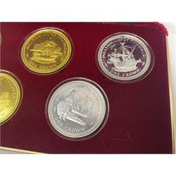 Queen Elizabeth II Isle of Man 1980 'Commemorating the 1980 Olympics' silver proof crown four coin set and 1979 '1000th Anniversary of Tynwald' silver proof crown five coin set, both sets cased with certificates 