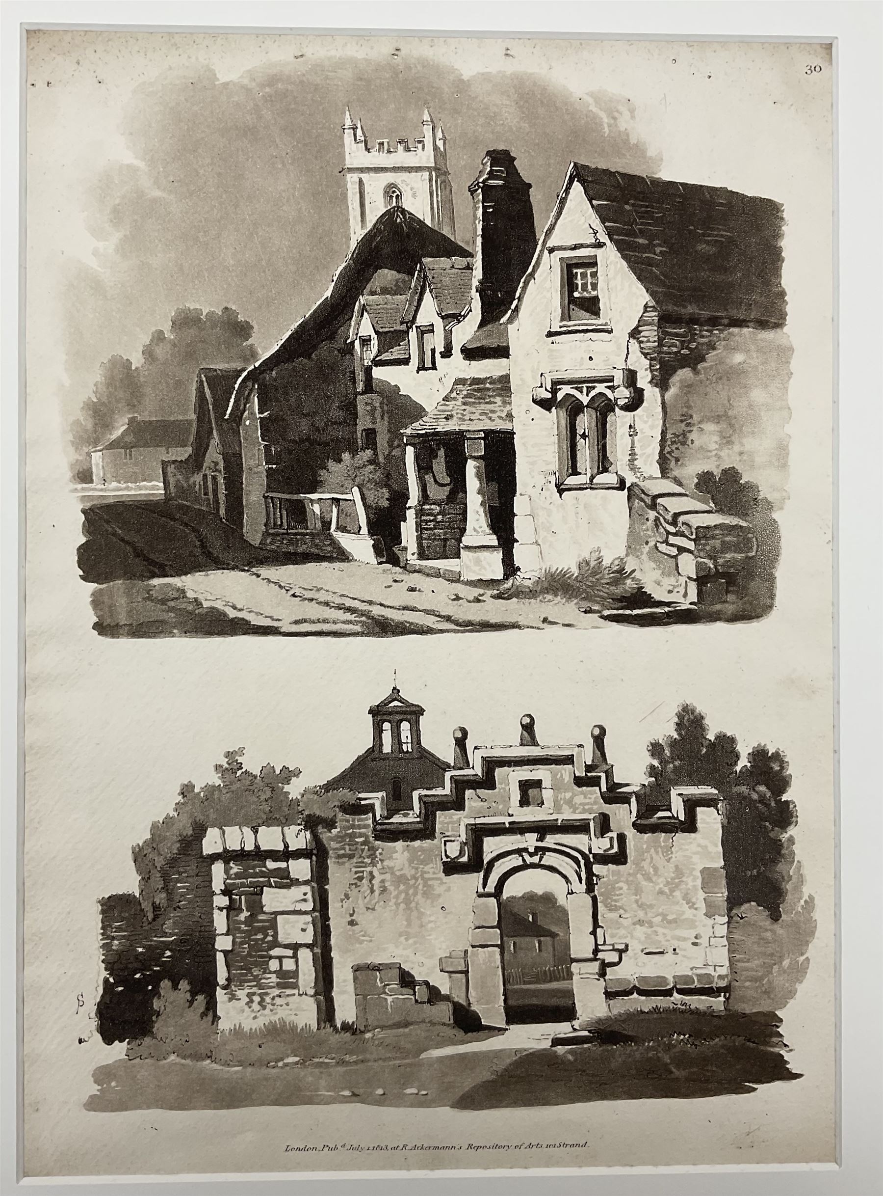 Samuel Prout (British 1783-1852): 'Rudiments of Landscape in Progressive Studies. Drawn, and Etched in Imitation of Chalk', collection of soft ground etchings pub. Rudolph Ackermann c.1813, each 36.5cm x 26cm, each mounted and bound in two bespoke folios