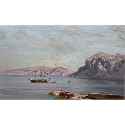 Bernardo Hay (British 1864-1931): Capri Seascape at Sunset, oil on board signed 20cm x 34cm 