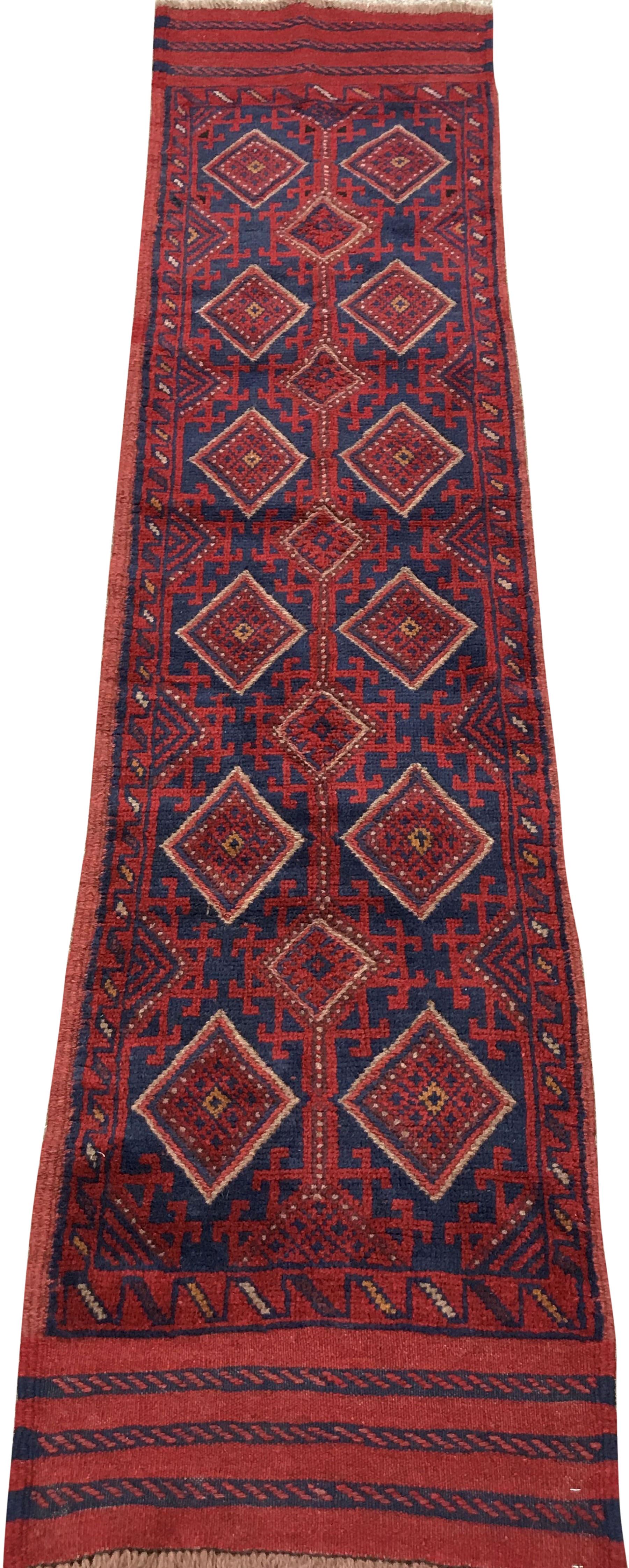 Meshwari red and blue ground runner, repeating border