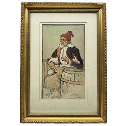 Charles O’Neill (British fl.1883-1924): Farmer Girl with Scythe and Man Smoking a Pipe, near pair watercolours signed max 35cm x 20cm (2)