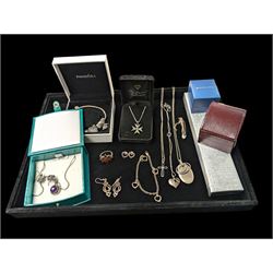 Silver jewellery, including garnet cluster ring, necklaces, etc, costume jewellery and som...