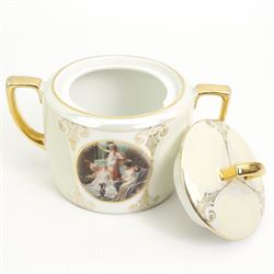  Czechoslovakian lustre and gilt decorated tea set for twelve, each printed with Vienna style classical panels, lacking one saucer 