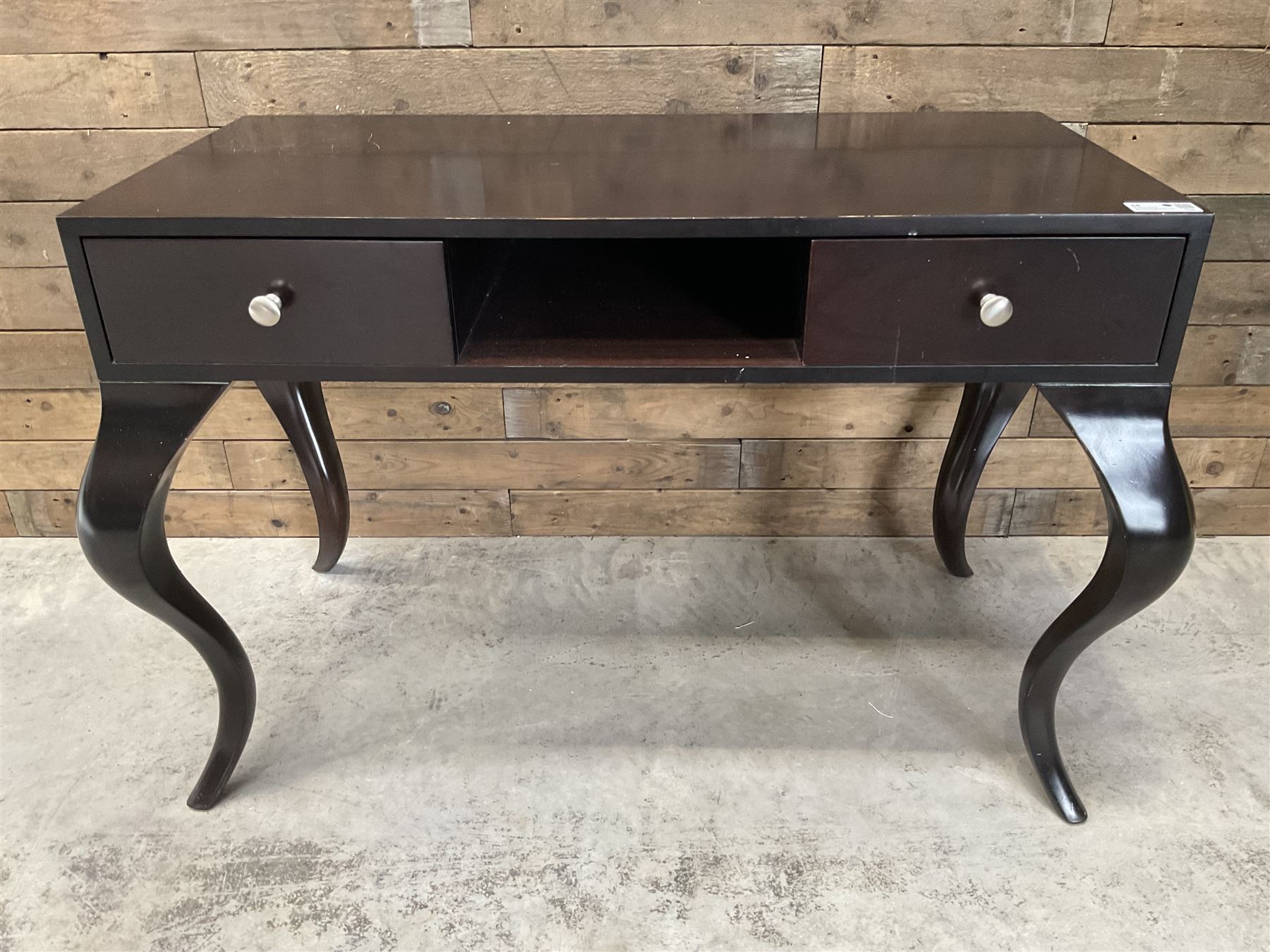 Rosewood finish console dressing table, fitted with two soft-close drawers