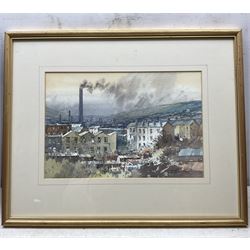 George Busby (British 1926-2005): 'Cold Light' - Mill Town Landscape, watercolour signed and dated '96, titled verso 19cm x 28cm