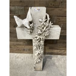 20th century marble crucifix, set with peace dove and wreath