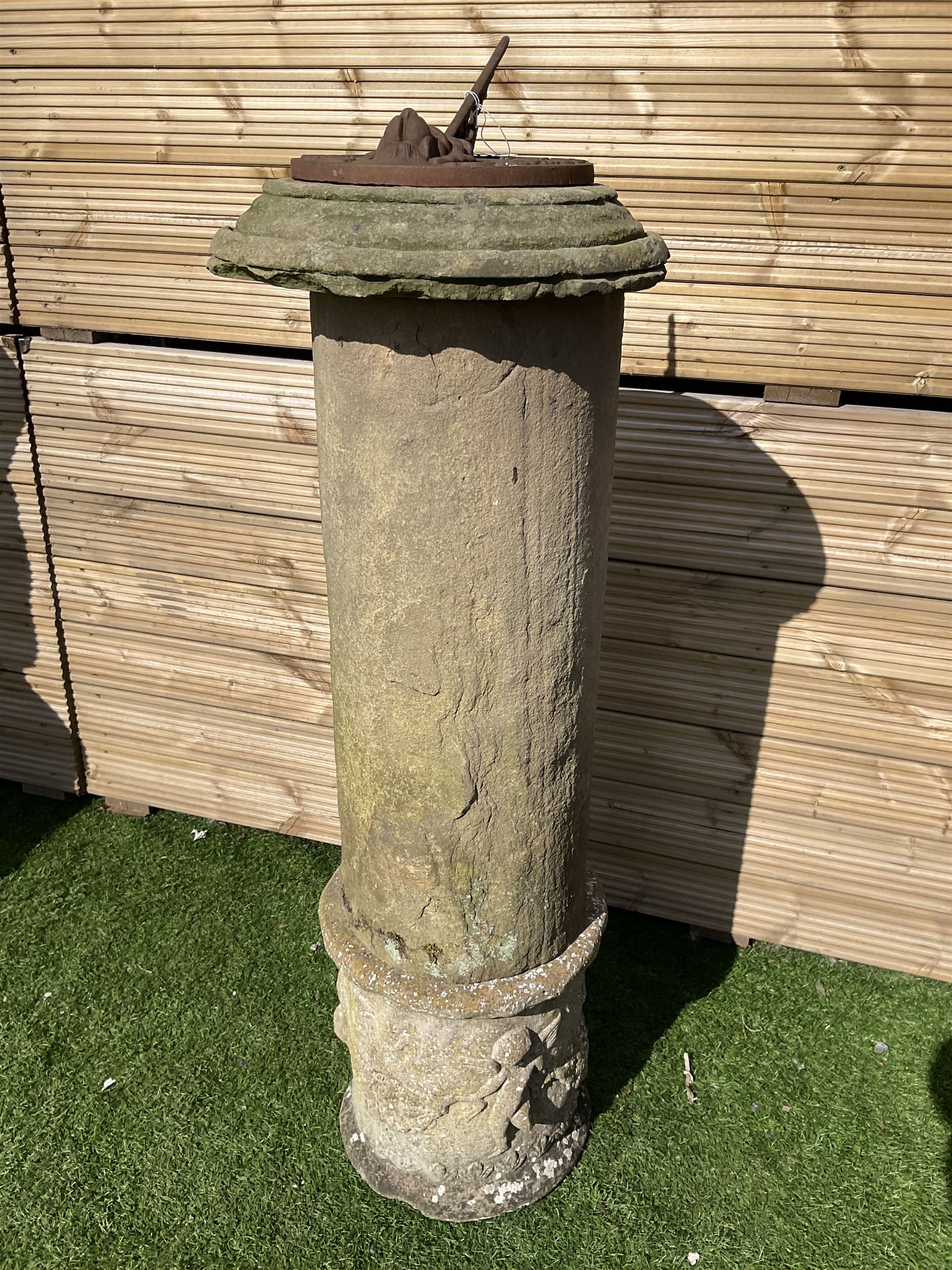 Stone garden sundial on column base - THIS LOT IS TO BE COLLECTED BY APPOINTMENT FROM DUGGLEBY STORAGE, GREAT HILL, EASTFIELD, SCARBOROUGH, YO11 3TX