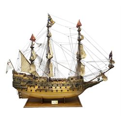 Large kit built scale model of 17th century Royal Navy warship 'HMS Sovereign of the Seas'...