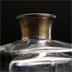 Square glass spirit decanter with silver collar and square stopper and two other decanters with silver collars (3)