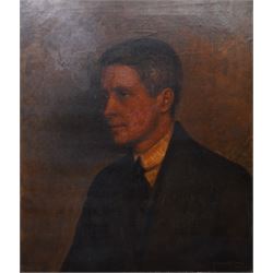 Henry Keyworth Raine (British 1872-1934): Portrait of a Young Gentleman in a Black Suit and Tie, oil on canvas signed and dated 1914, in ornate swept gilt frame with shell motifs 67cm x 58cm 