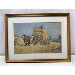 James William Booth (Staithes Group 1867-1953): Harvest Time, watercolour signed and dated 1913, 25.5cm x 40cm