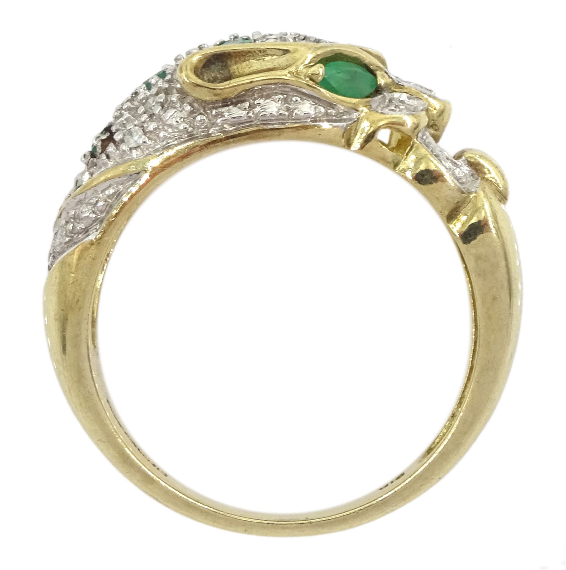 9ct gold emerald and pave set diamond leopard ring, hallmarked