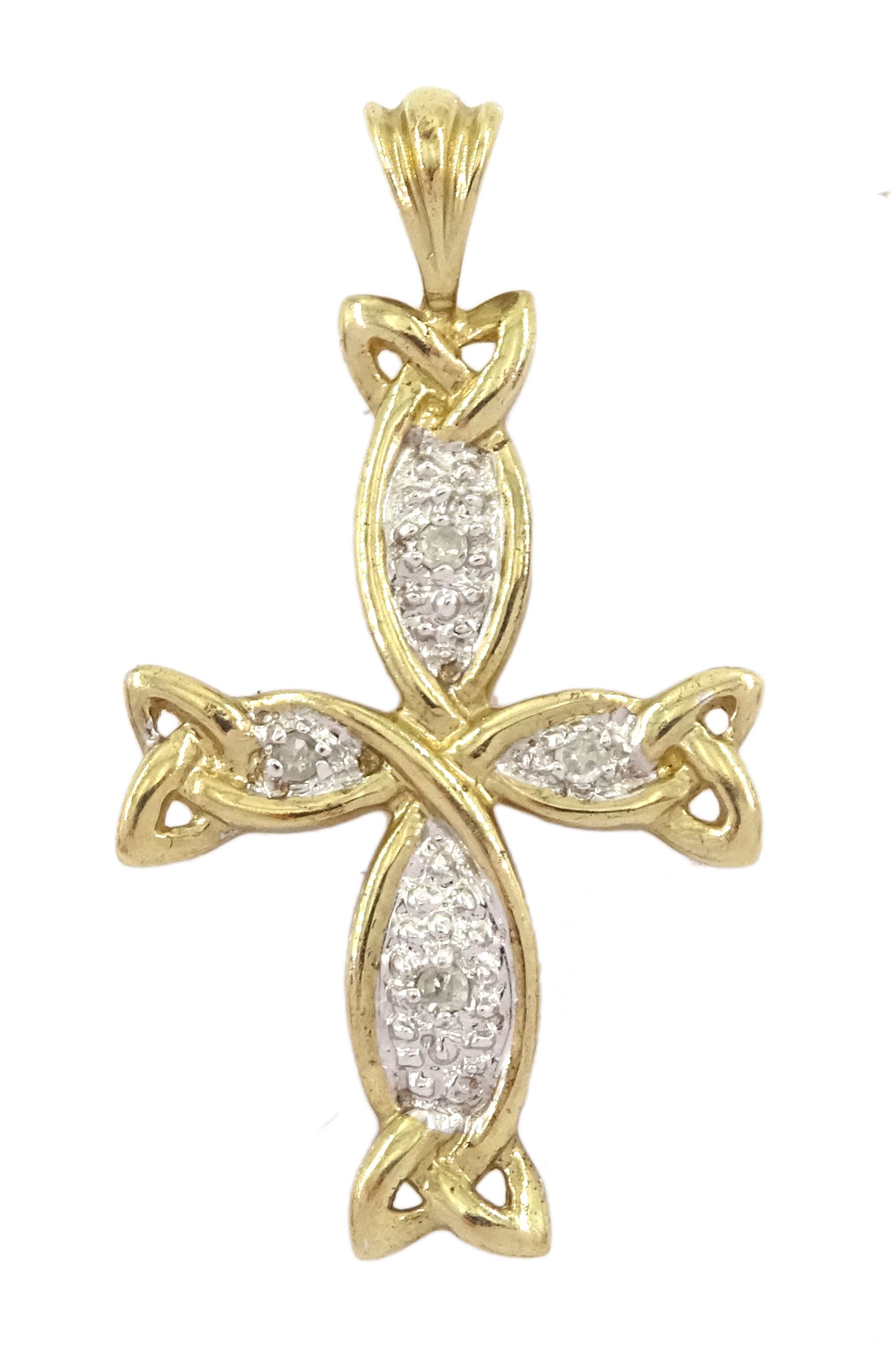 9ct gold diamond cross pendant, hallmarked