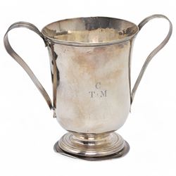 George III provincial silver two handled mug of baluster form engraved with initials, with...