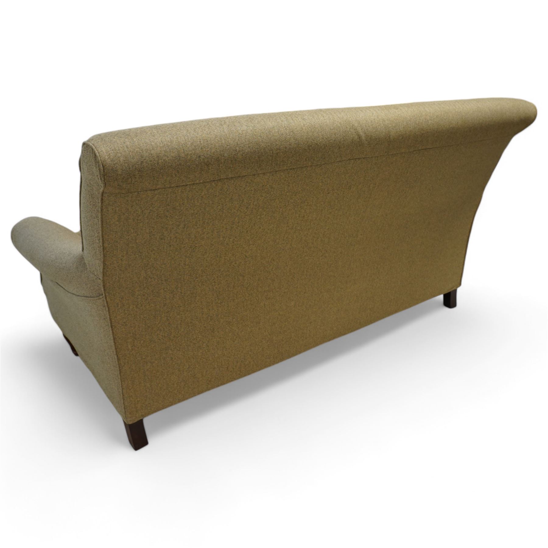 Multi-York - traditional shape two seat sofa, rolled back and arms over loose seat cushions, all upholstered in camel herringbone tweed fabric, on turned feet