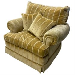 Duresta England - armchair, upholstered in pale gold fabric, traditional shape with rolled arms