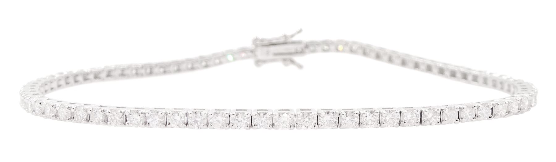 18ct white gold round brilliant cut diamond line bracelet, stamped, total diamond weight approx 2.55 carat