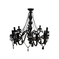 Two classical black glass fourteen branch chandeliers