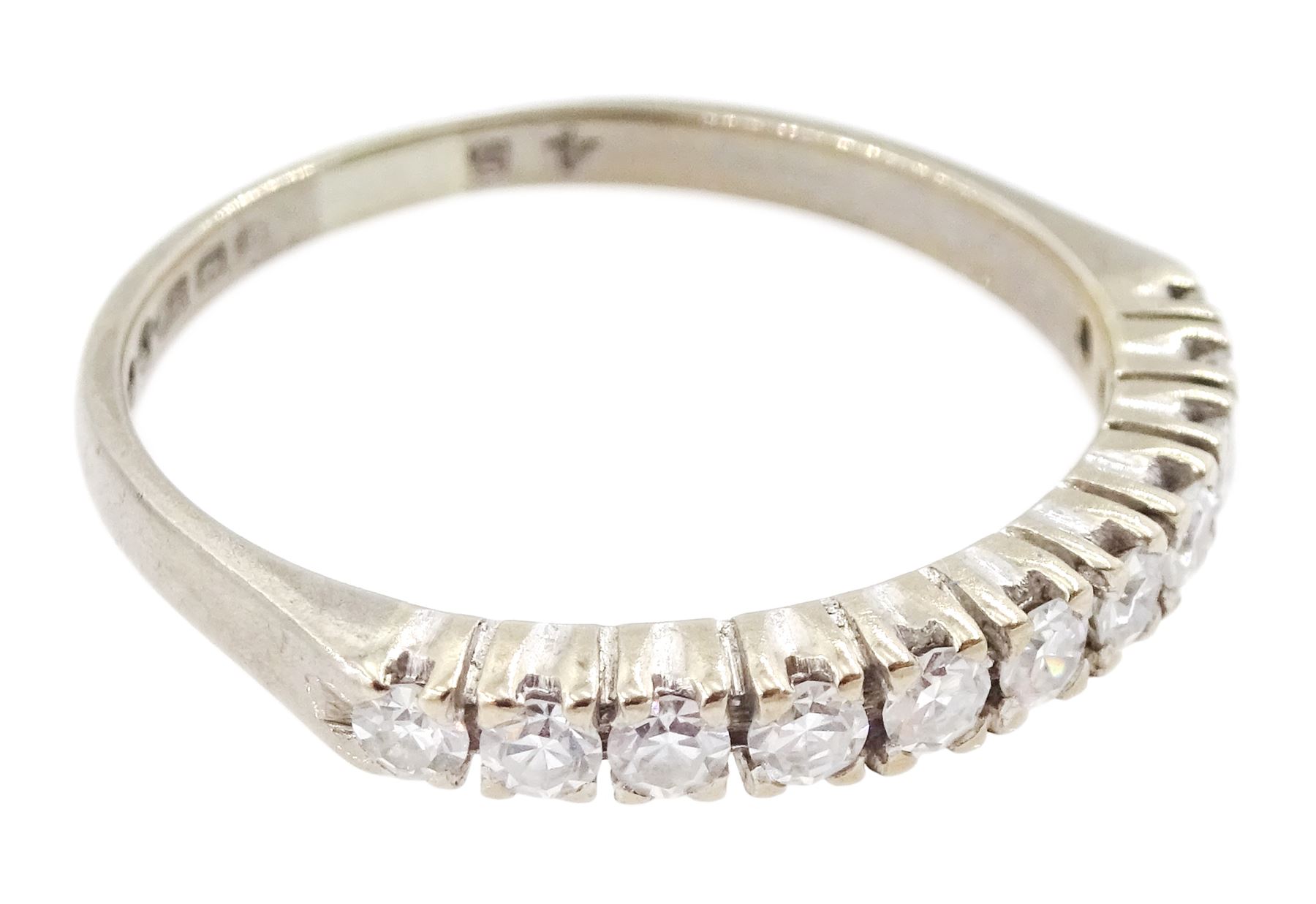 18ct white gold round cut diamond half eternity ring, Birmingham 1965, total diamond weight approx 0.35 carat 