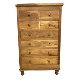 Hardwood chest, fitted with four short and four long drawers