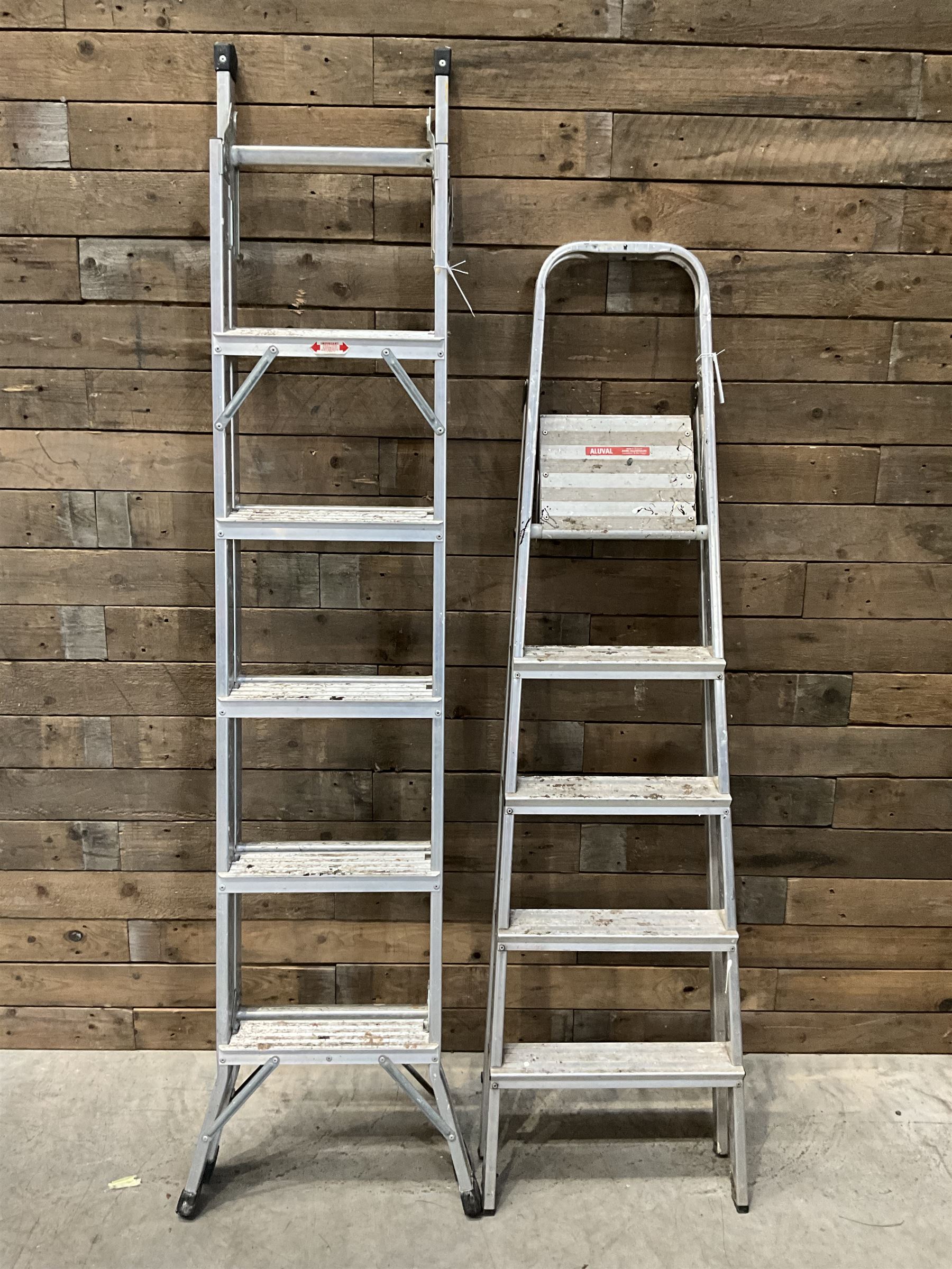 Aluminium extending multi step ladders, and a pair of step ladders