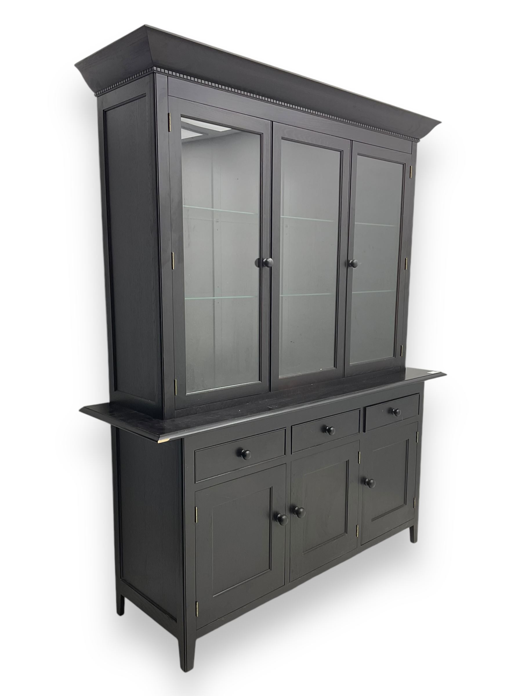 Marks and Spencer - black finish display unit, three glazed cupboards above three drawers and three further cupboards