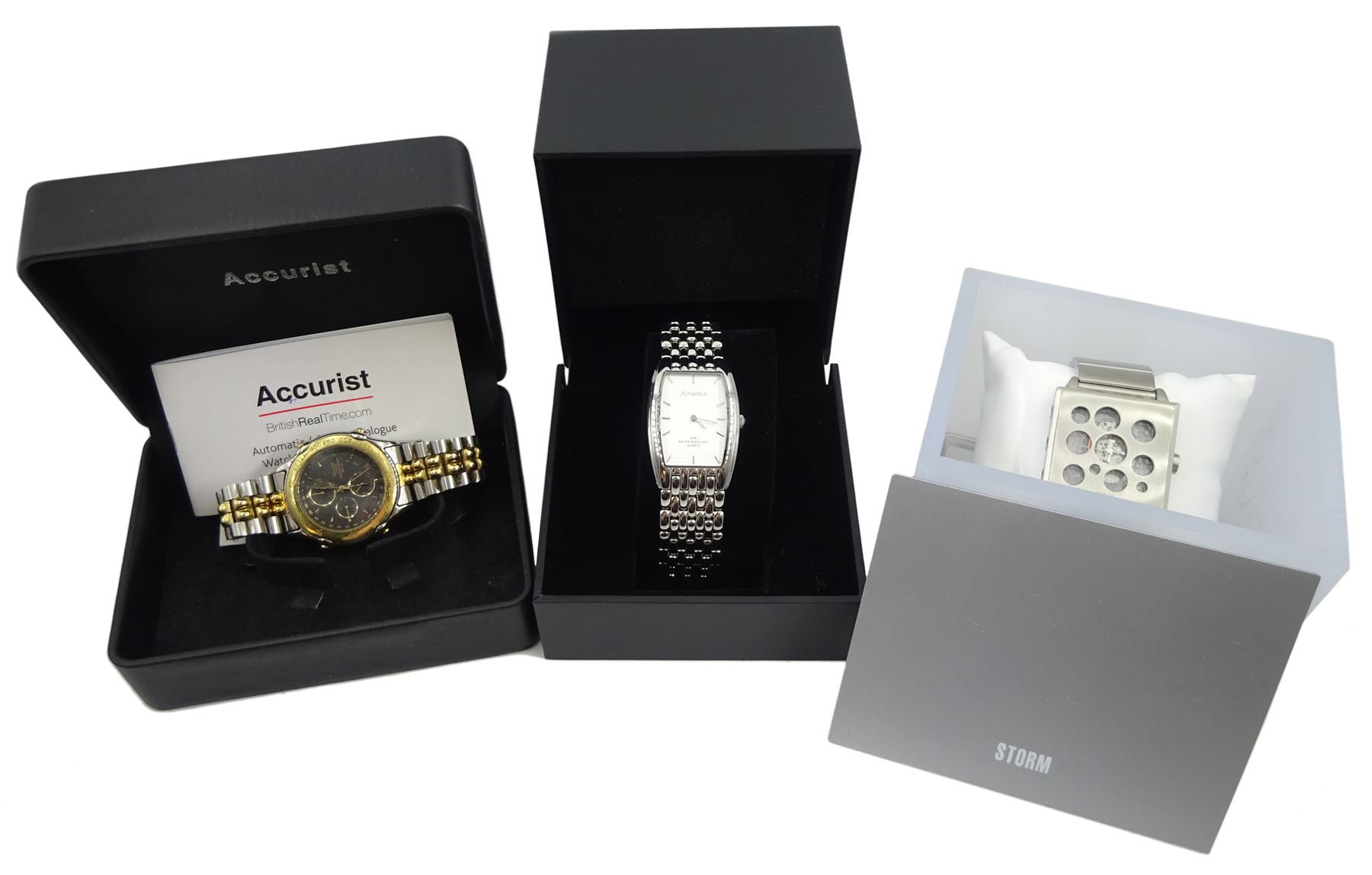 Amadeus stainless steel quartz wristwatch, Accurist alarm chronograph quartz wristwatch Storm Invada Square limited edition stainless steel wristwatch and an Ascot automatic wristwatch (4)