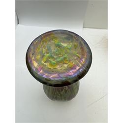 Austrian Art Nouveau iridescent glass vase, in the manner of Loetz, of baluster form with dimpled body, the pale blue glass with colourful iridescence throughout, H28cm