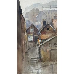 Charles William Adderton (British 1866-1944): 'Sandside Scarborough', watercolour signed with monogram and dated 1894, 36cm x 20cm (unframed)
Provenance: direct from the family of the artist Harry Wanless 1872-1934, part of a collection never previously seen on the market
Notes: Adderton was a friend of the brothers Harry and Charles Wanless, all of whom studied under Albert Strange at the Scarborough School of Art School. Adderton had a studio at 55 Sandside, Scarborough between 1894 and 1901, he moved to Ockbrook Derby and later to Robin Hoods Bay where he was a member of the Fylingdales Group of Artists