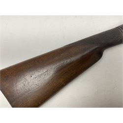 19th century take down 'cripple stopper' single barrel percussion gun, removable walnut stock with bayonet style fitting, chequered grip and fore-end, approximately 8-bore, the 59.5cm (23