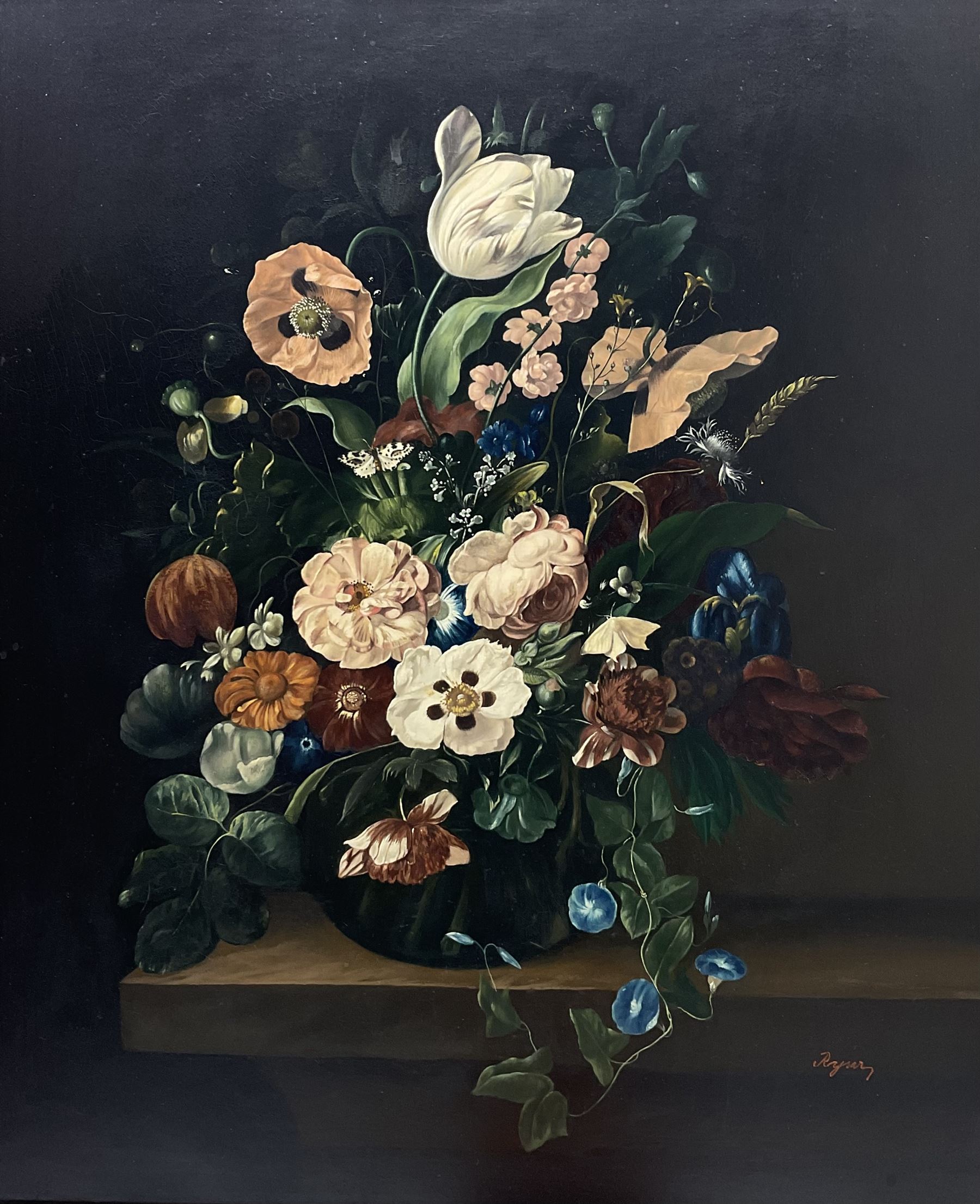 Dutch School (20th century): Still Life  of Flowers, oil on metal panel indistinctly signed 58cm x 49cm 