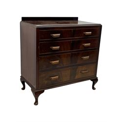 Early 20th century walnut chest, fitted with four long drawers, on cabriole feet 